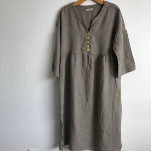 Ozange 100% Linen Dress Henley Button Womens Large